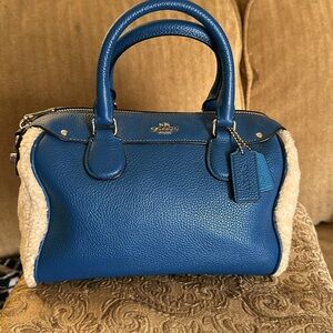 Coach Mini Bennett Shearling Sheepskin Blue Leather Satchel Purse Crossbody Bag